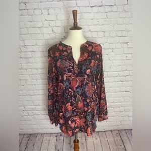 Loft Navy/Floral Print Blouse Size Medium